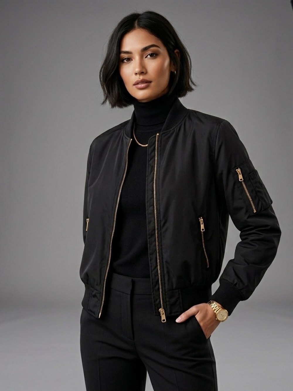QED London MA-1 Bomber Jacket Black | Utility Zip Flight Jacket | Sz 10